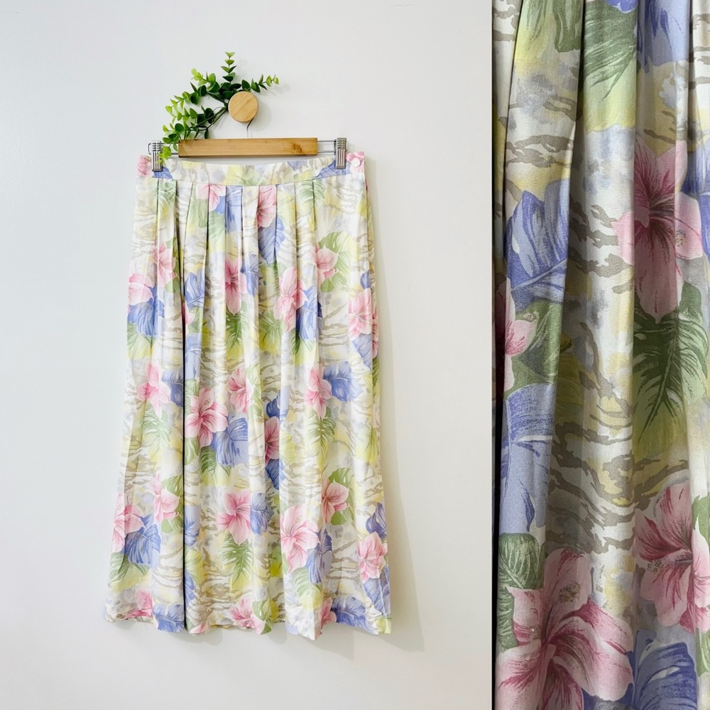 Vintage Alfred Dunner Pastel Floral Pleated Midi Cottagecore Skirt